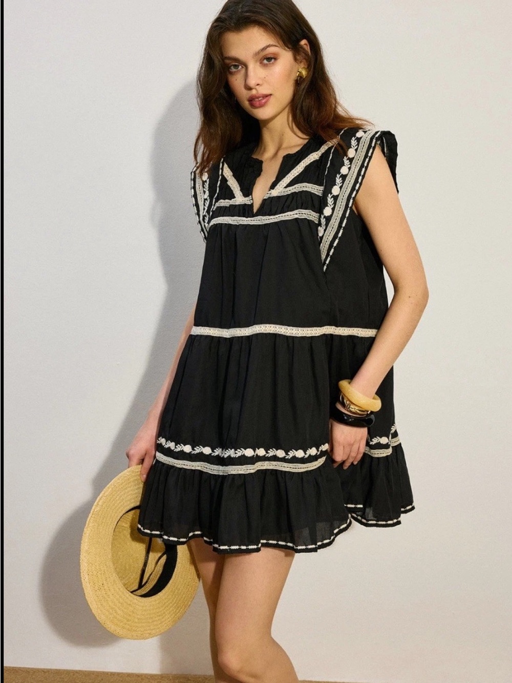 ZARA CONTRAST FLORAL EMBROIDERED MINI DRESS